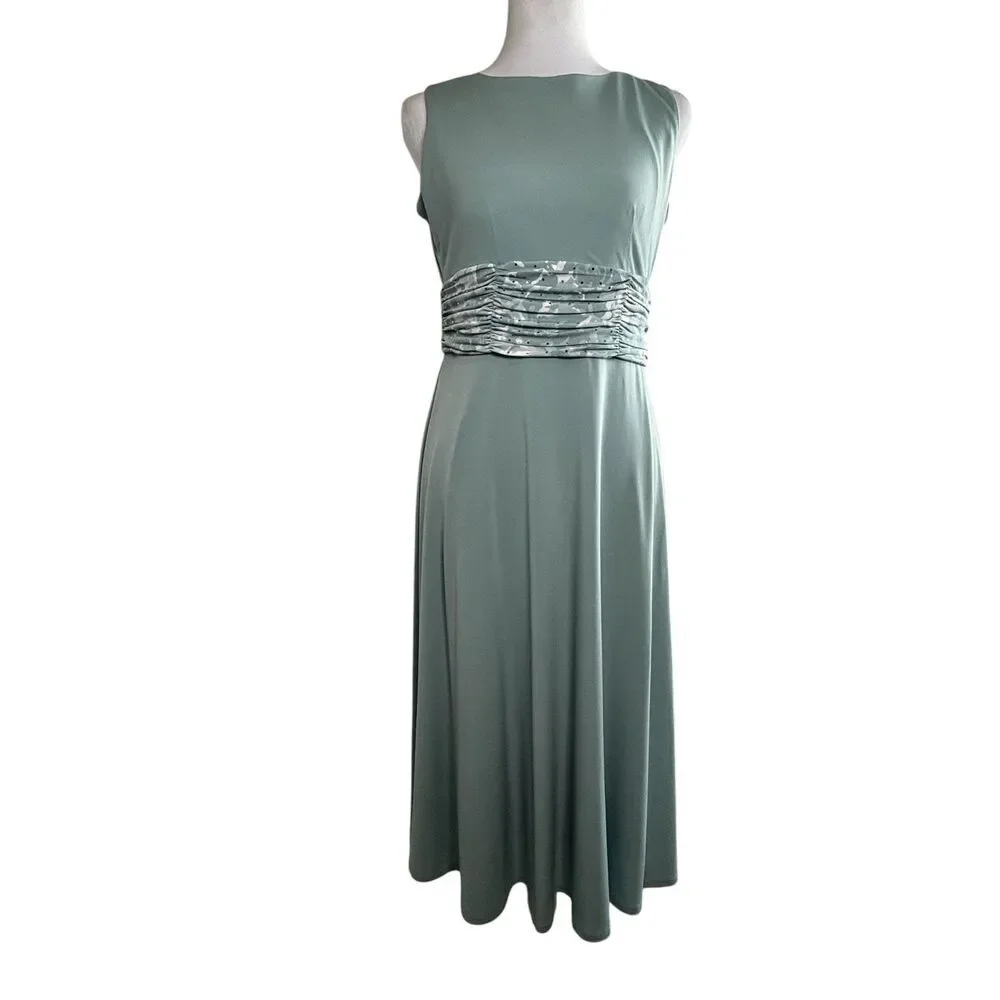 Jessica Howard Green Pleated Maxi Dress Size 6P NWOT - Picture 3 of 5